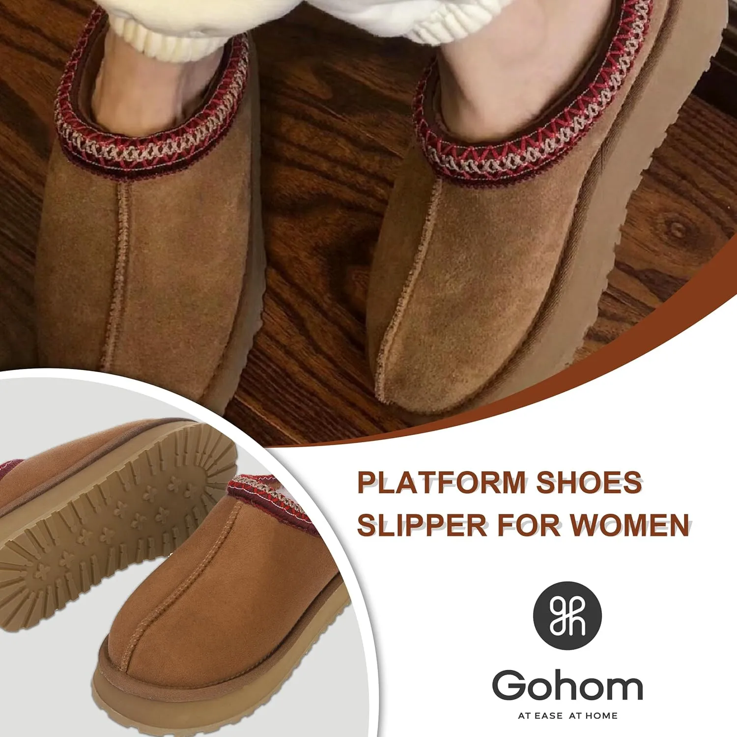 Platform Slippers Mini Boots for Women Fleece Lined Booties Anti-Slip Snow Slippers for Women Outdoor