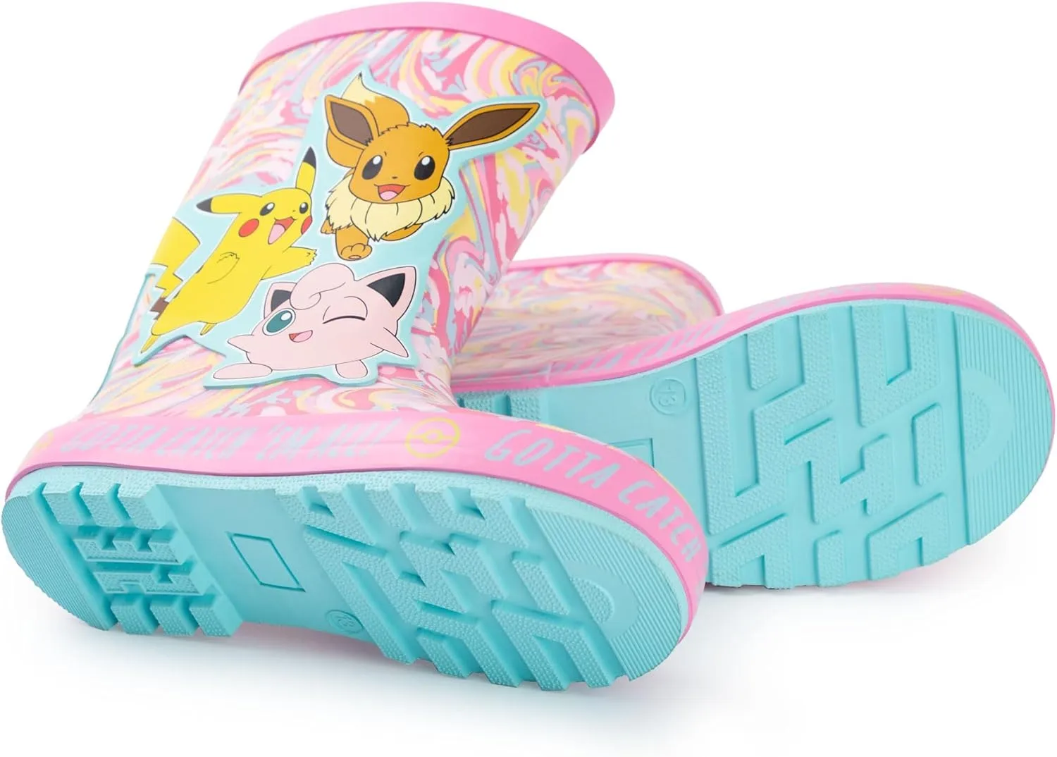 Pokemon Girls Wellington Boots | Kids Wellys with Pikachu, Eevee & Jigglypuff Character Print in Pink
