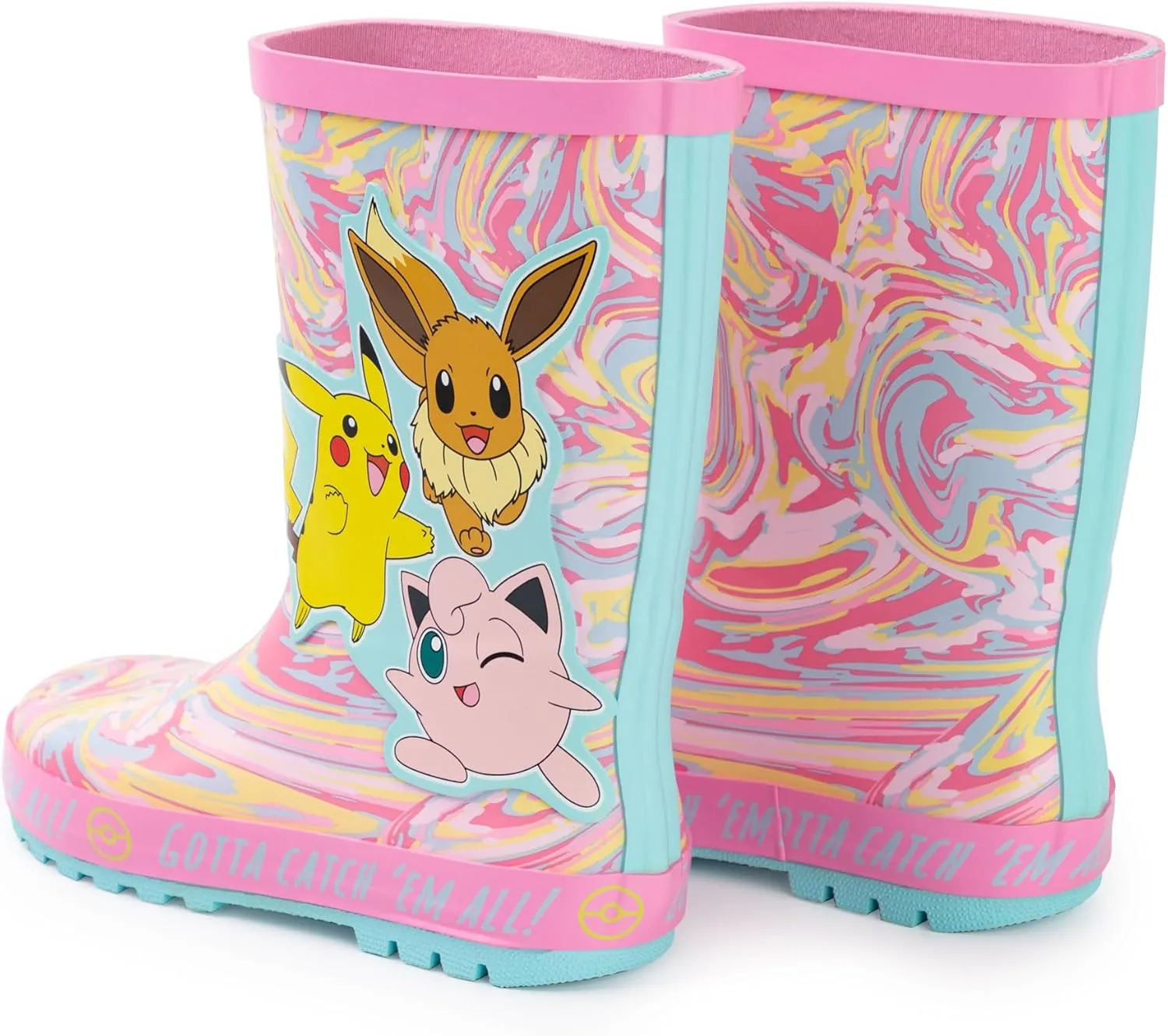 Pokemon Girls Wellington Boots | Kids Wellys with Pikachu, Eevee & Jigglypuff Character Print in Pink
