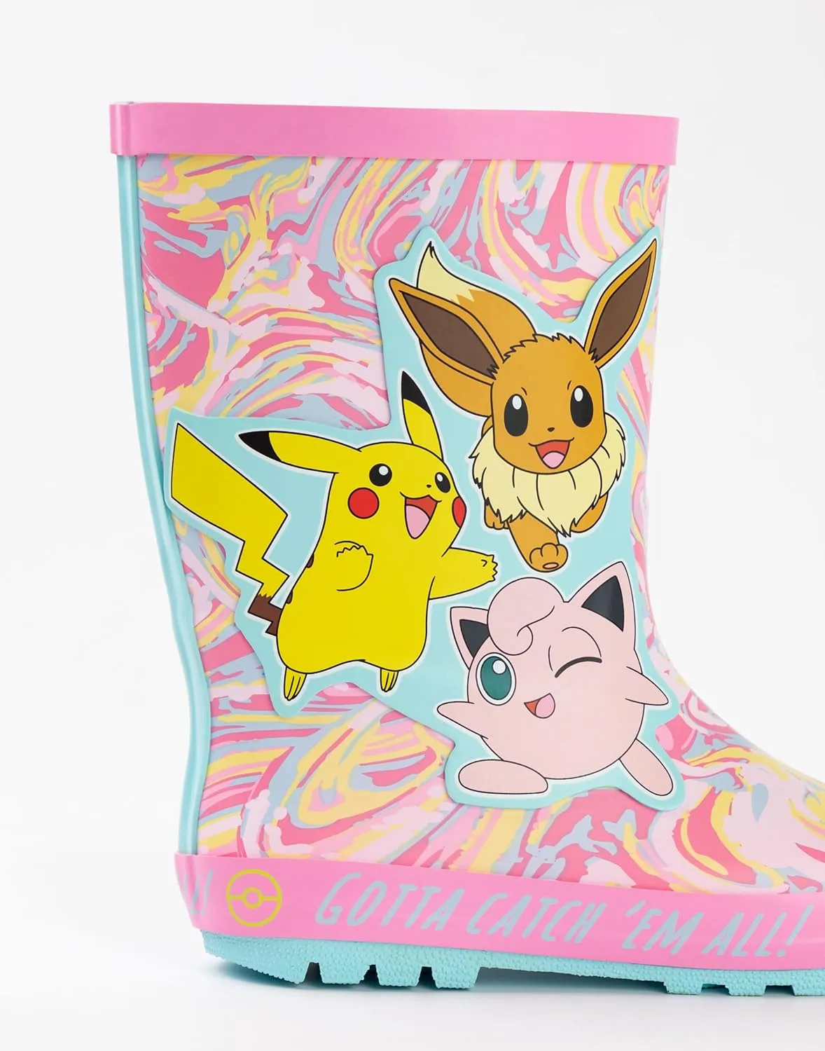 Pokemon Girls Wellington Boots | Kids Wellys with Pikachu, Eevee & Jigglypuff Character Print in Pink
