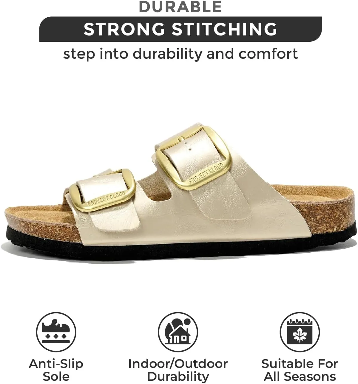 Project Cloud Genuine Leather Flat Sandals Comfortable Beach Essentials Womens Sandals Memory Foam Vacation Essentials Slides for Women Footwear (Santorini)