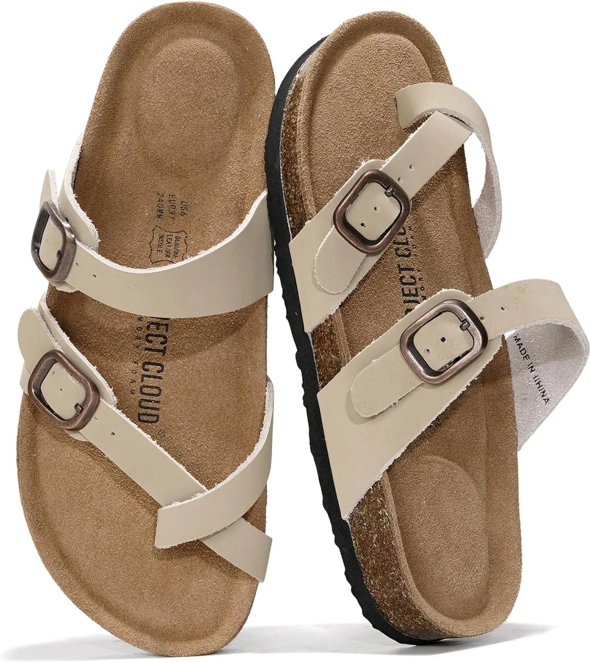 Project Cloud Genuine Leather Womens Sandals - Comfortable Cork Footbed Slides with Memory Foam Beach Essential Summer Sandals For Women 2025 (Lian)
