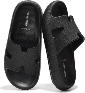 Project Cloud House Slippers Womens Sandals - Non-Slip and Lightweight Recovery Slippers for Women Beach Essentials Water Slides for Women (Pillow Strap, Black, 9)