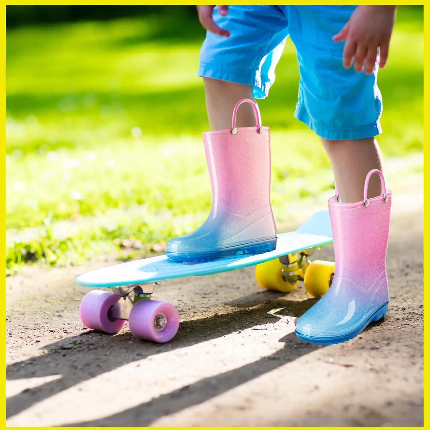 Puddle Play Kids' PVC Glitter Rain Boots with Easy-On Handles – Sparkly, Lightweight, for Girls & Boys – Toddler & Little Kid Sizes