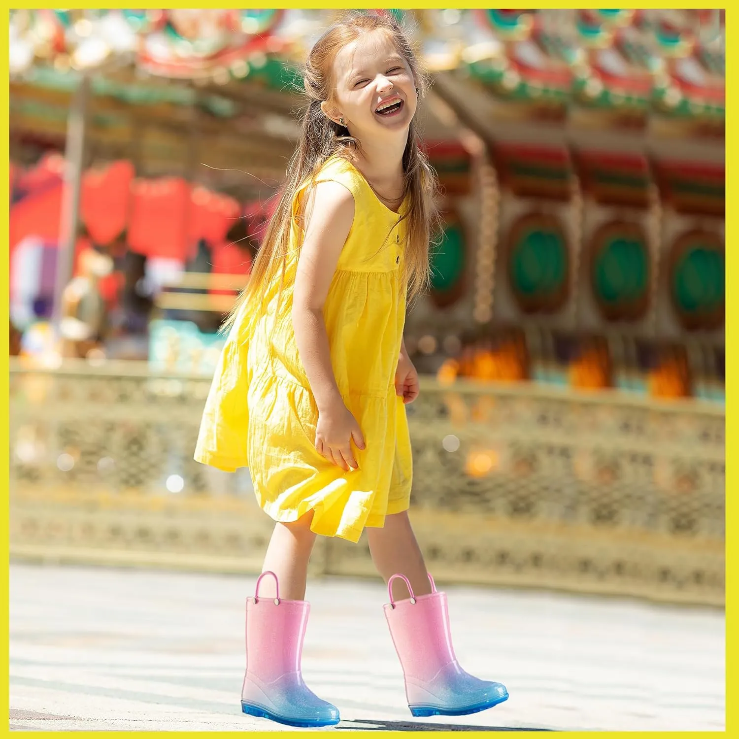 Puddle Play Kids' PVC Glitter Rain Boots with Easy-On Handles – Sparkly, Lightweight, for Girls & Boys – Toddler & Little Kid Sizes