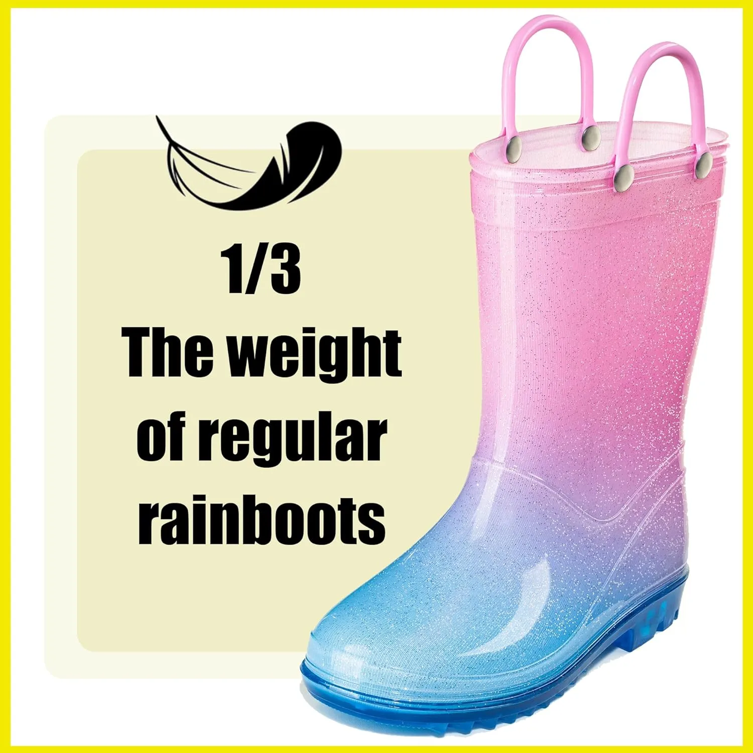 Puddle Play Kids' PVC Glitter Rain Boots with Easy-On Handles – Sparkly, Lightweight, for Girls & Boys – Toddler & Little Kid Sizes