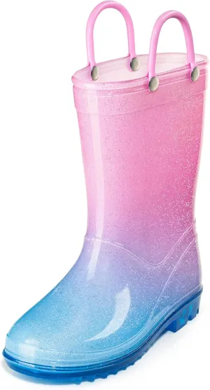 Puddle Play Kids' PVC Glitter Rain Boots with Easy-On Handles – Sparkly, Lightweight, for Girls & Boys – Toddler & Little Kid Sizes