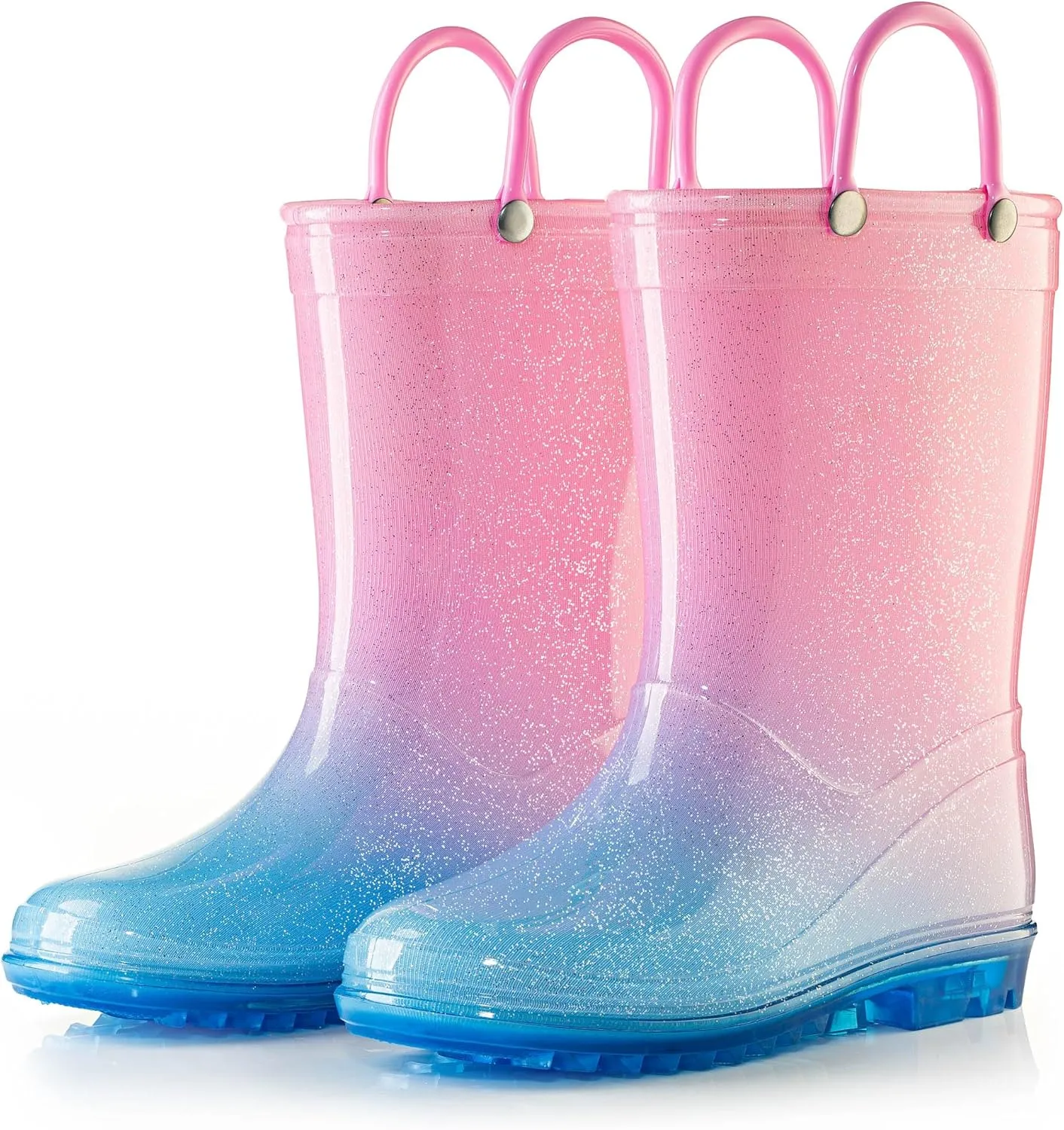 Puddle Play Kids' PVC Glitter Rain Boots with Easy-On Handles – Sparkly, Lightweight, for Girls & Boys – Toddler & Little Kid Sizes