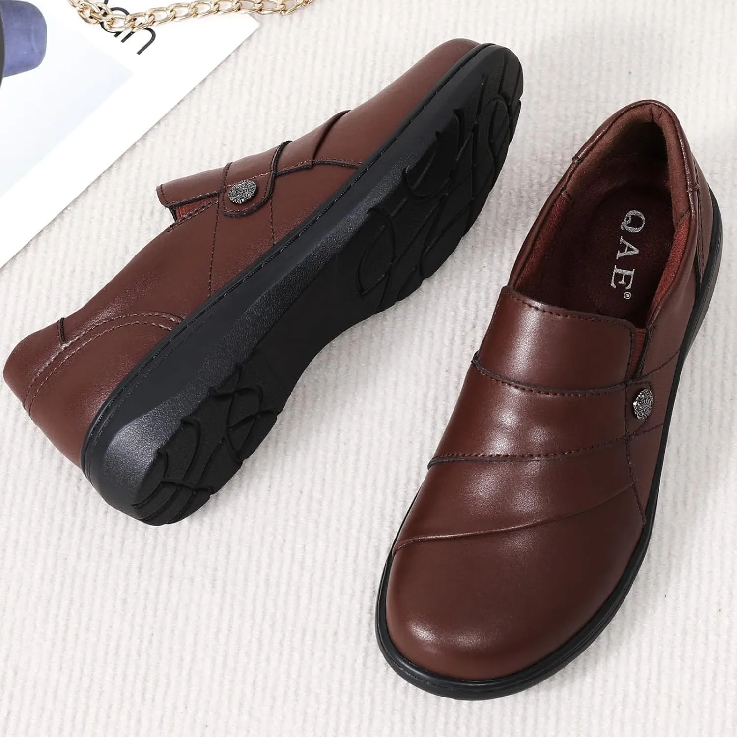 QAE Loafers for Women Orthopedic Shoes Comfortable Slip-Ons Work Flats Womens Business Casual Dress Penny Loafers