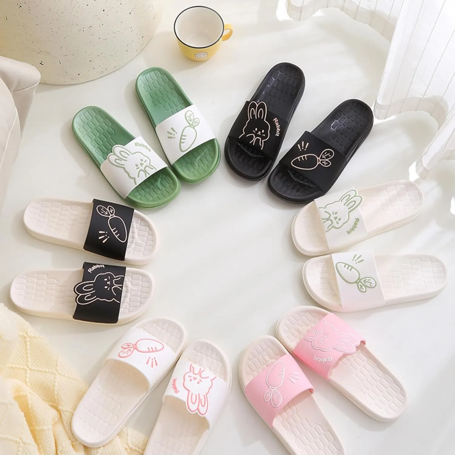 Rabbit Pillow Slippers,Shower Sandals for Women Men,Slide Sandal Slippers with Cute Bunny, Non-slip Slippers, Cloud Slippers