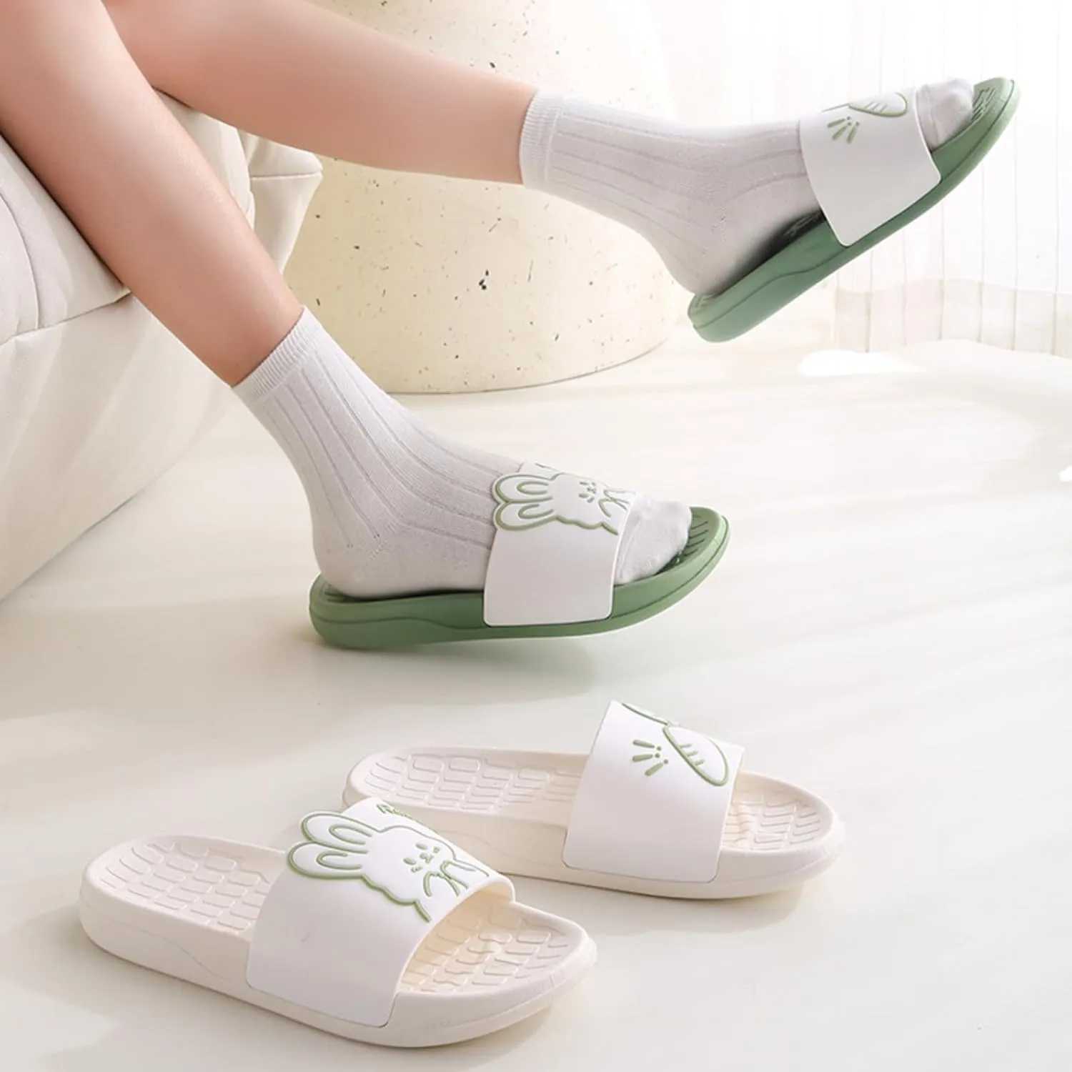 Rabbit Pillow Slippers,Shower Sandals for Women Men,Slide Sandal Slippers with Cute Bunny, Non-slip Slippers, Cloud Slippers
