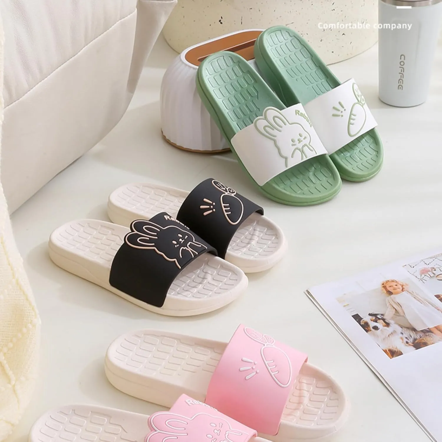 Rabbit Pillow Slippers,Shower Sandals for Women Men,Slide Sandal Slippers with Cute Bunny, Non-slip Slippers, Cloud Slippers
