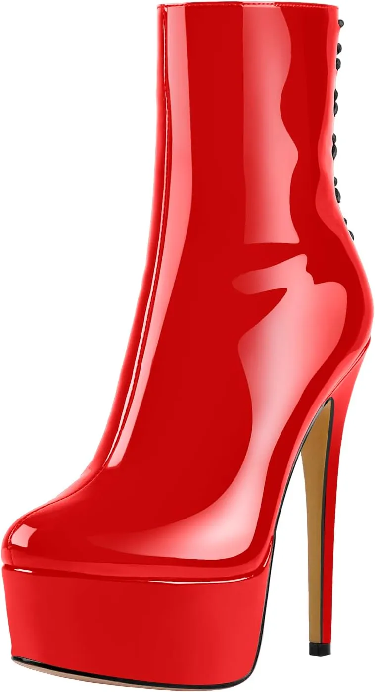 richealnini Women's Peep Toe Platform Stiletto High Heel Ankle Boots