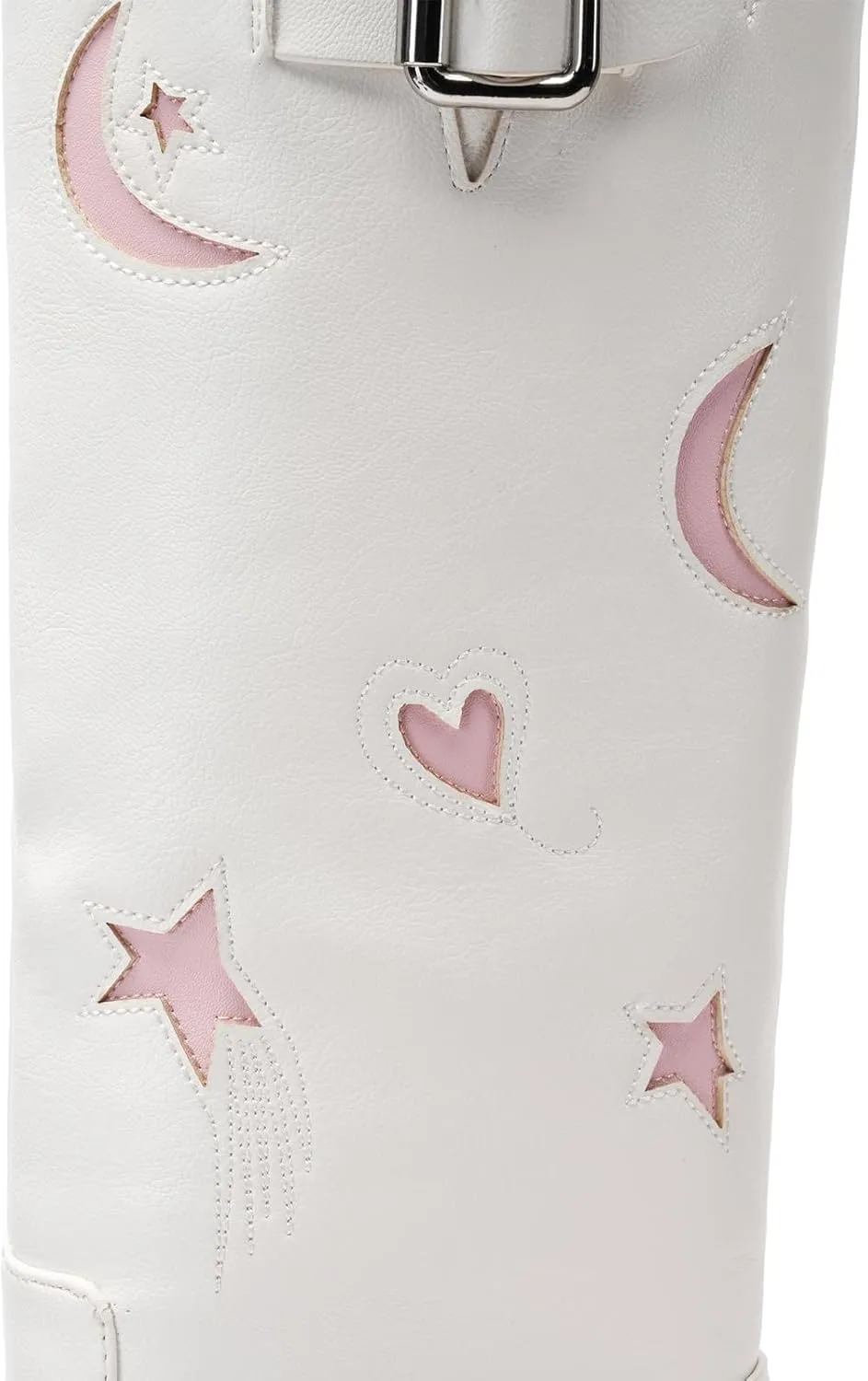 Riding Boots for Women Knee High with Buckle Stars Moon Heart Patterns Low Heel