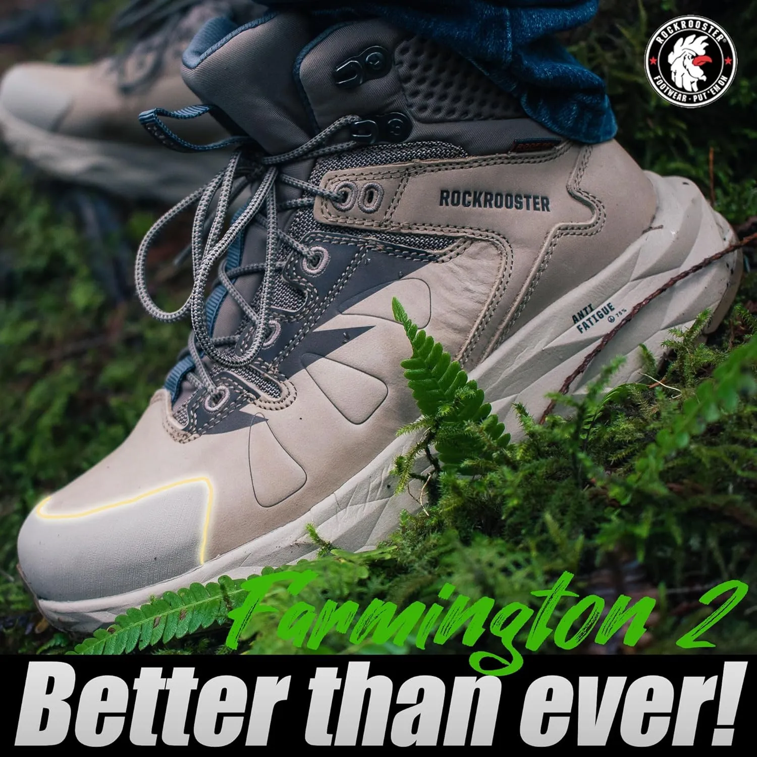 ROCKROOSTER Farmington 2 Waterproof Hiking Boots for Men, 6" Anti-Fatigue Outdoor Nubuck Leather Shoes