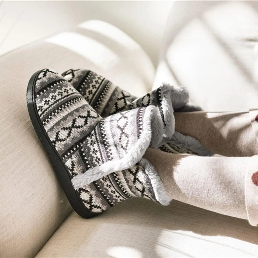 Rojeam Winter Boots Slippers Knitted Women Men Home Booties Plush House Shoes Indoor Outdoor