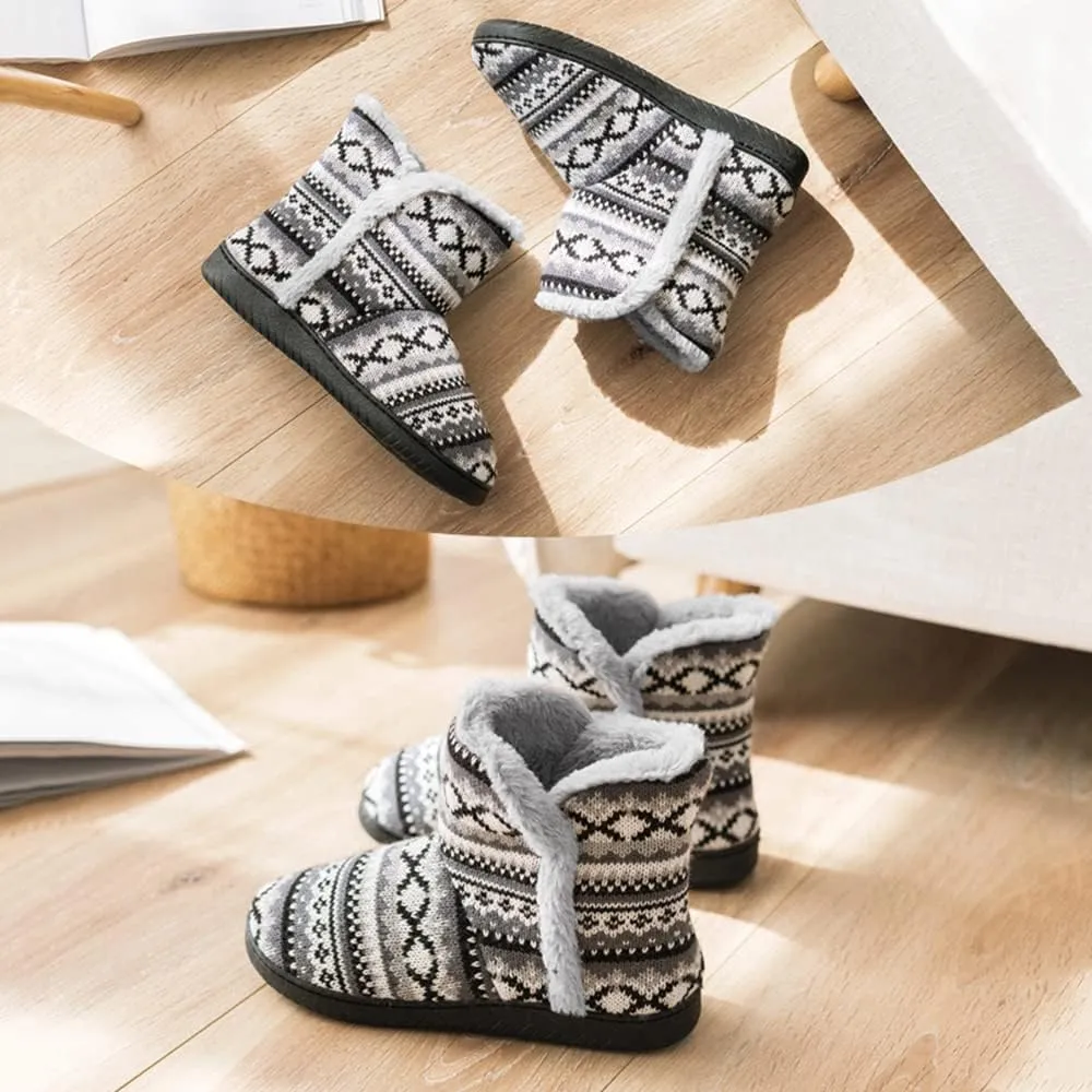 Rojeam Winter Boots Slippers Knitted Women Men Home Booties Plush House Shoes Indoor Outdoor