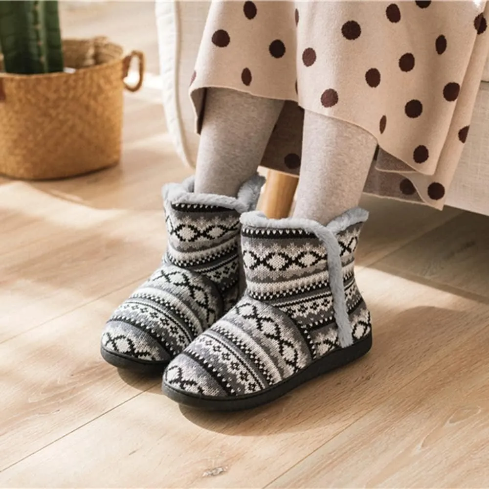 Rojeam Winter Boots Slippers Knitted Women Men Home Booties Plush House Shoes Indoor Outdoor