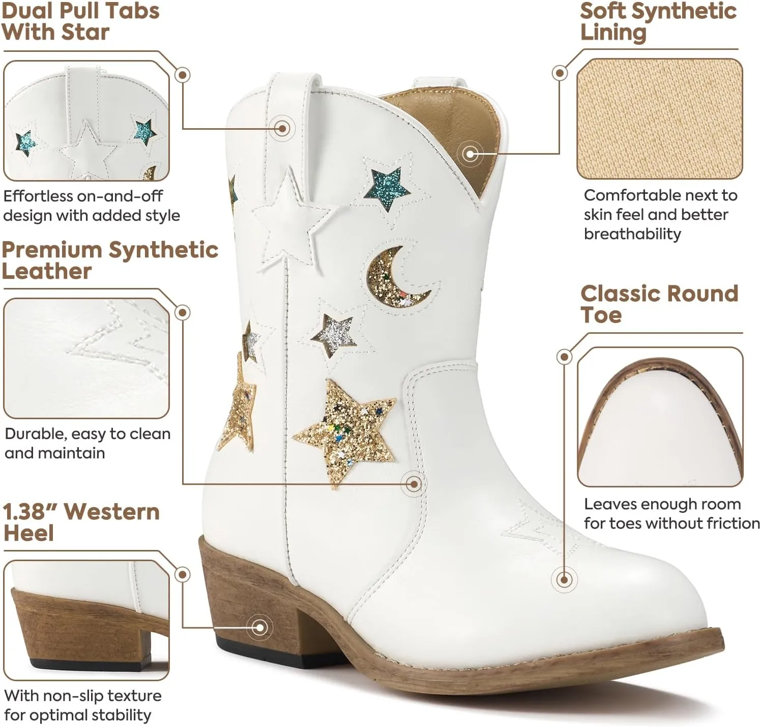 Rollda Girls Cowboy Boots Cowgirl Boots for Girls Star Boots Kids Western Boots for Toddler/Little Kid/Big Kid