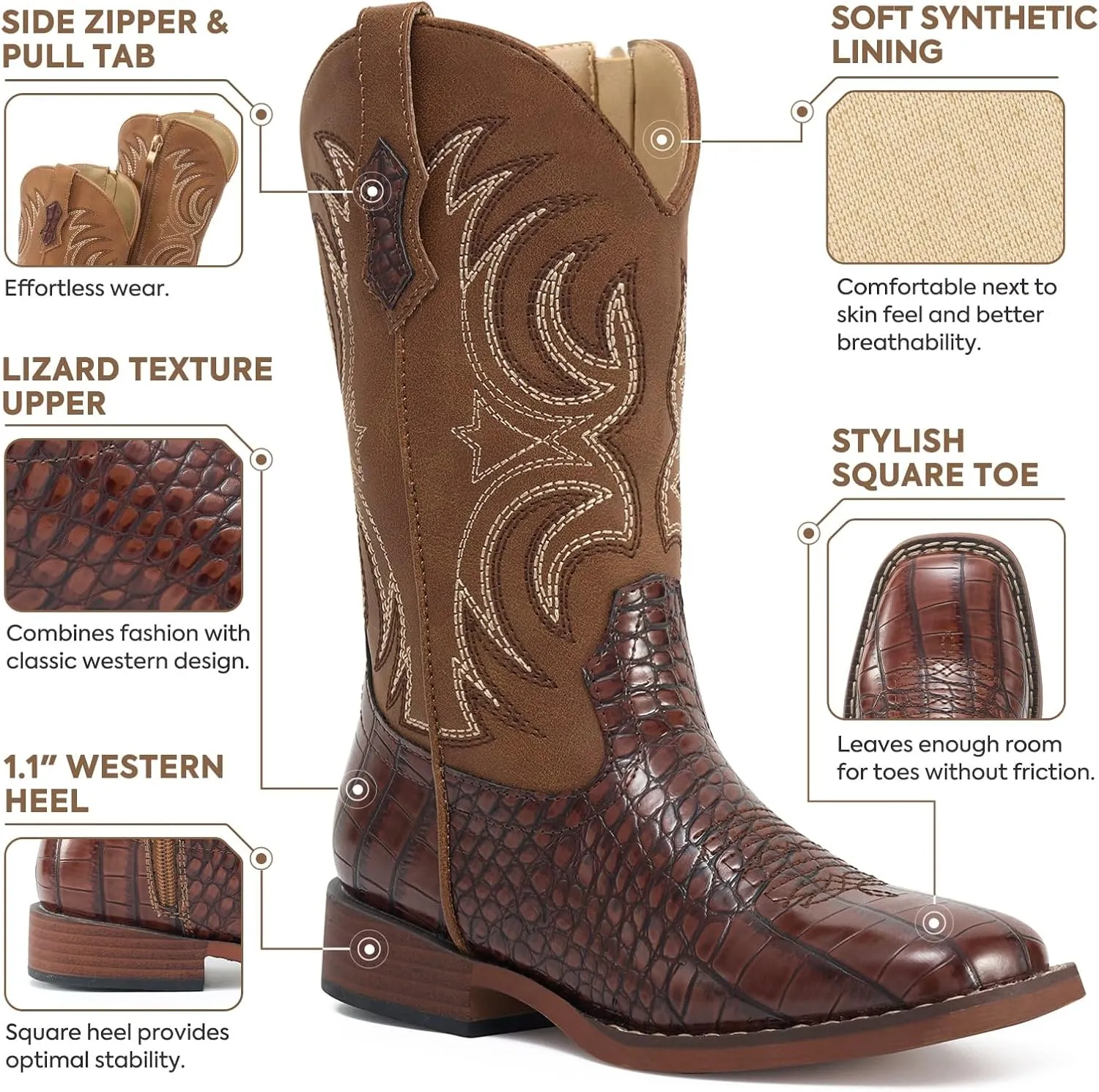 Rollda Kids Cowboy Boots Girls Cowgirl Boots Square Toe Boys Western Boots for Toddler/Little Kid/Big Kid