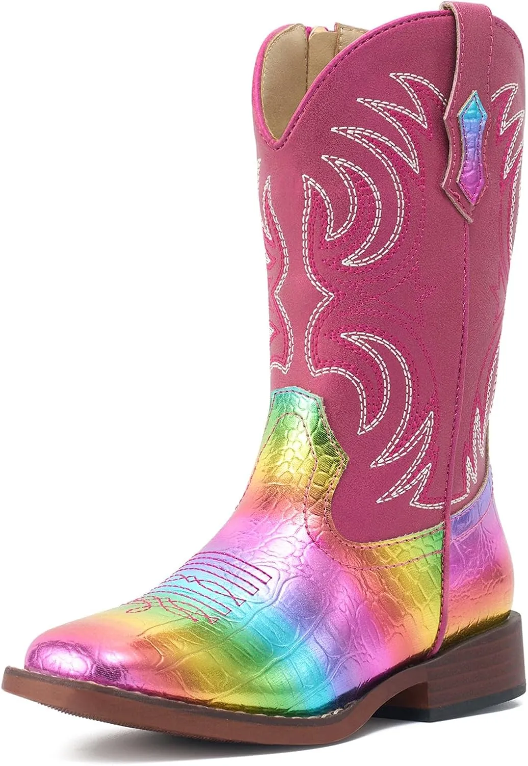 Rollda Kids Cowboy Boots Girls Cowgirl Boots Square Toe Boys Western Boots for Toddler/Little Kid/Big Kid