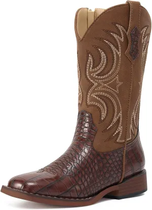 Rollda Kids Cowboy Boots Girls Cowgirl Boots Square Toe Boys Western Boots for Toddler/Little Kid/Big Kid