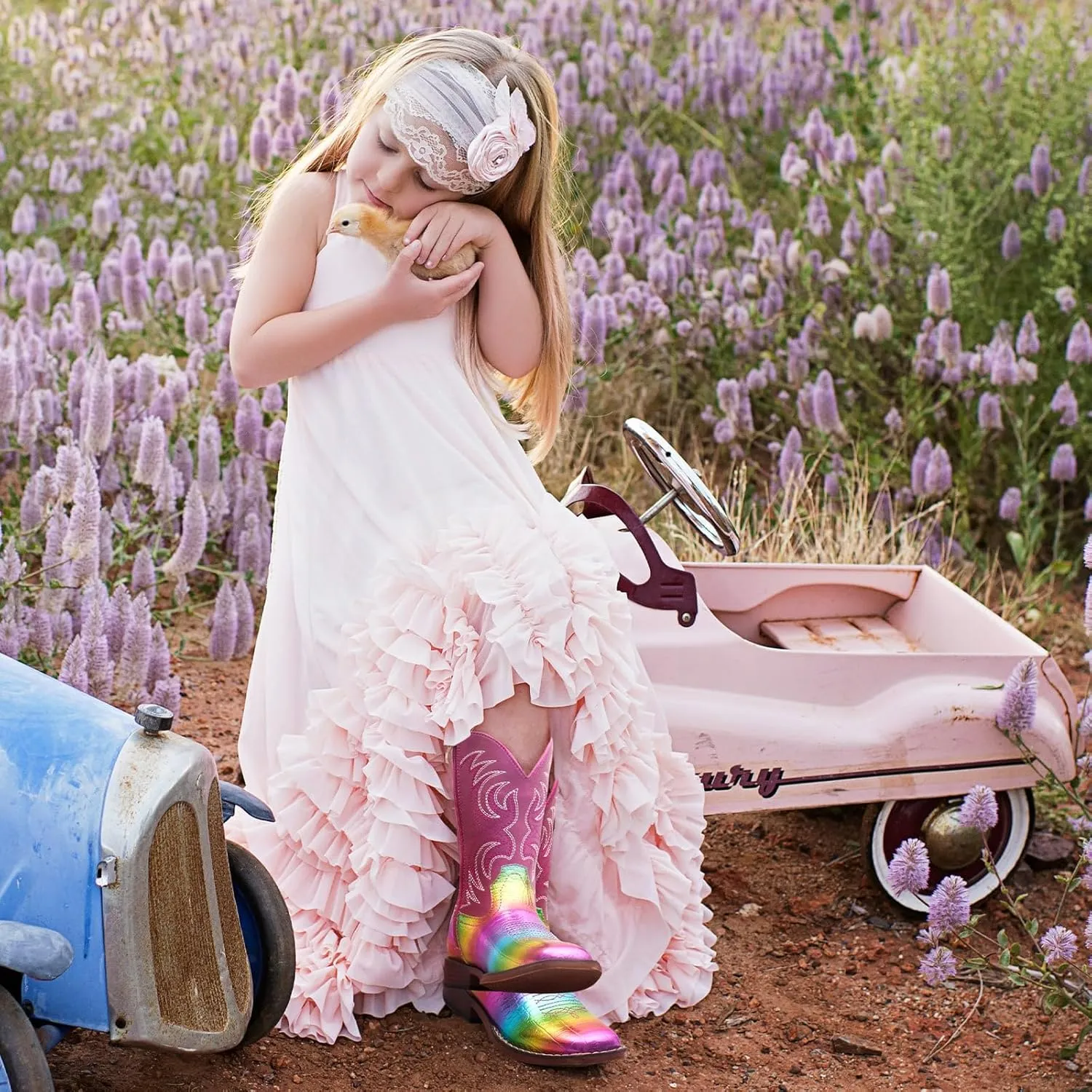 Rollda Kids Cowboy Boots Girls Cowgirl Boots Square Toe Boys Western Boots for Toddler/Little Kid/Big Kid