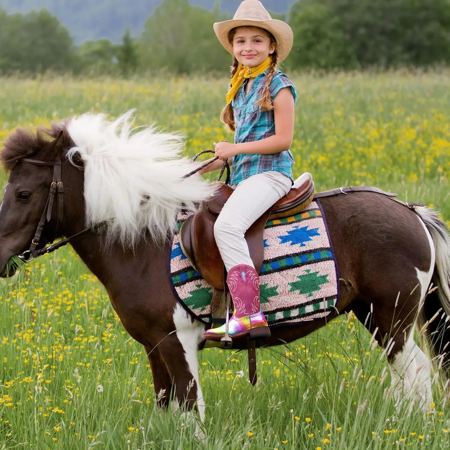 Rollda Kids Cowboy Boots Girls Cowgirl Boots Square Toe Boys Western Boots for Toddler/Little Kid/Big Kid