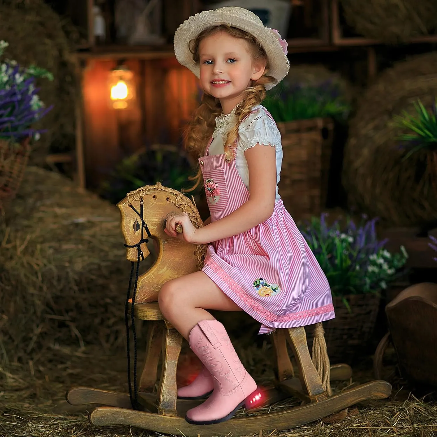 Rollda Toddler Cowboy Boots for Boys Girls Cowgirl Boots Light Up Kids Western Boots for Toddler/Little Kid