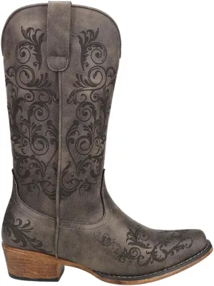 ROPER Womens Tall Stuff Embroidery Snip Toe Casual Boots Mid Calf Low Heel 1-2" - Brown