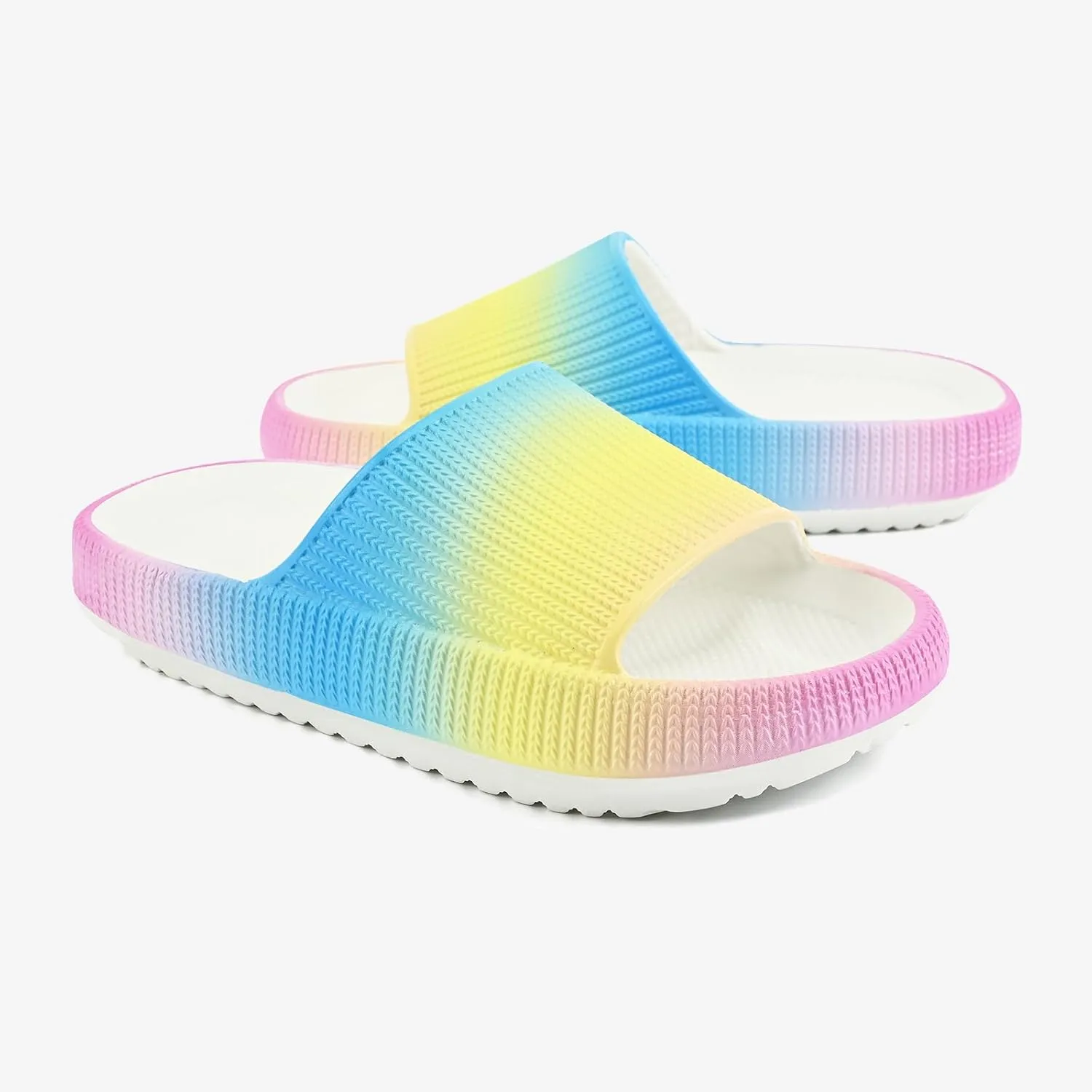 rosyclo Cloud Slides for Kids, Toddler Pillow Slippers Shower Bathroom Non-Slip Open Toe Super Soft Comfy Thick Sole Cozy Boys Girls Home House Cloud Cushion Slide Sandals for Indoor Outdoor Shoes