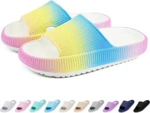 rosyclo Cloud Slides for Kids, Toddler Pillow Slippers Shower Bathroom Non-Slip Open Toe Super Soft Comfy Thick Sole Cozy Boys Girls Home House Cloud Cushion Slide Sandals for Indoor Outdoor Shoes