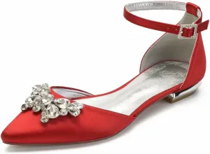 Satin Rhinestones Wedding Flats Shoes for Bride Pointed Toe Prom Evening Bridal Party Dress Flats Women 5047-63