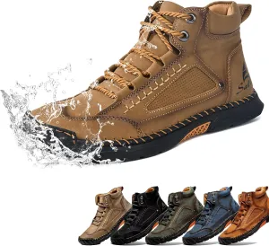 Sawbehind Men's Comfortable Handmade Leather Boots, 2025 New Sawbehind Mens Boots, Wide Toe Box Outdoor Leather Shoes, Waterproof, Arch Support