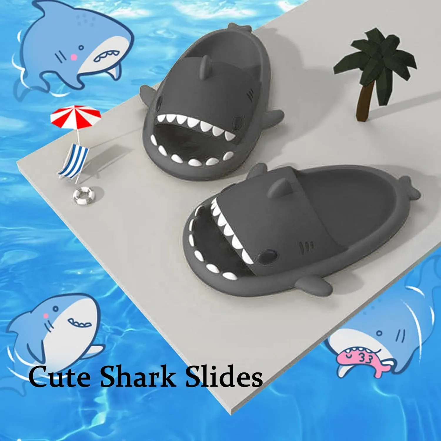 sharllen Shark Sandals Slides for Women Men Cute Novelty Cartoon Anti-Slip Open Toe Slides Summer Lightweight Shark Sandals
