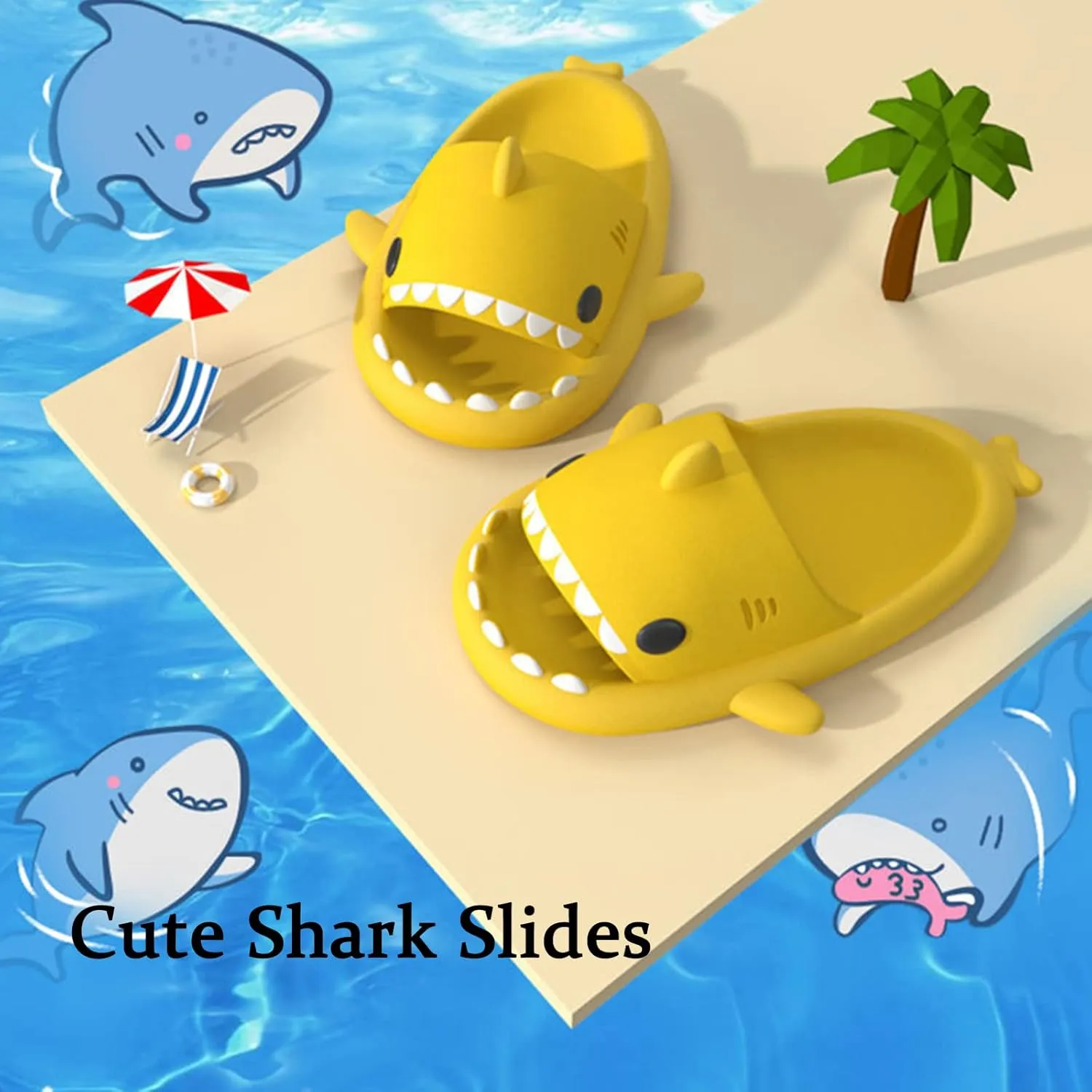 sharllen Shark Sandals Slides for Women Men Cute Novelty Cartoon Anti-Slip Open Toe Slides Summer Lightweight Shark Sandals