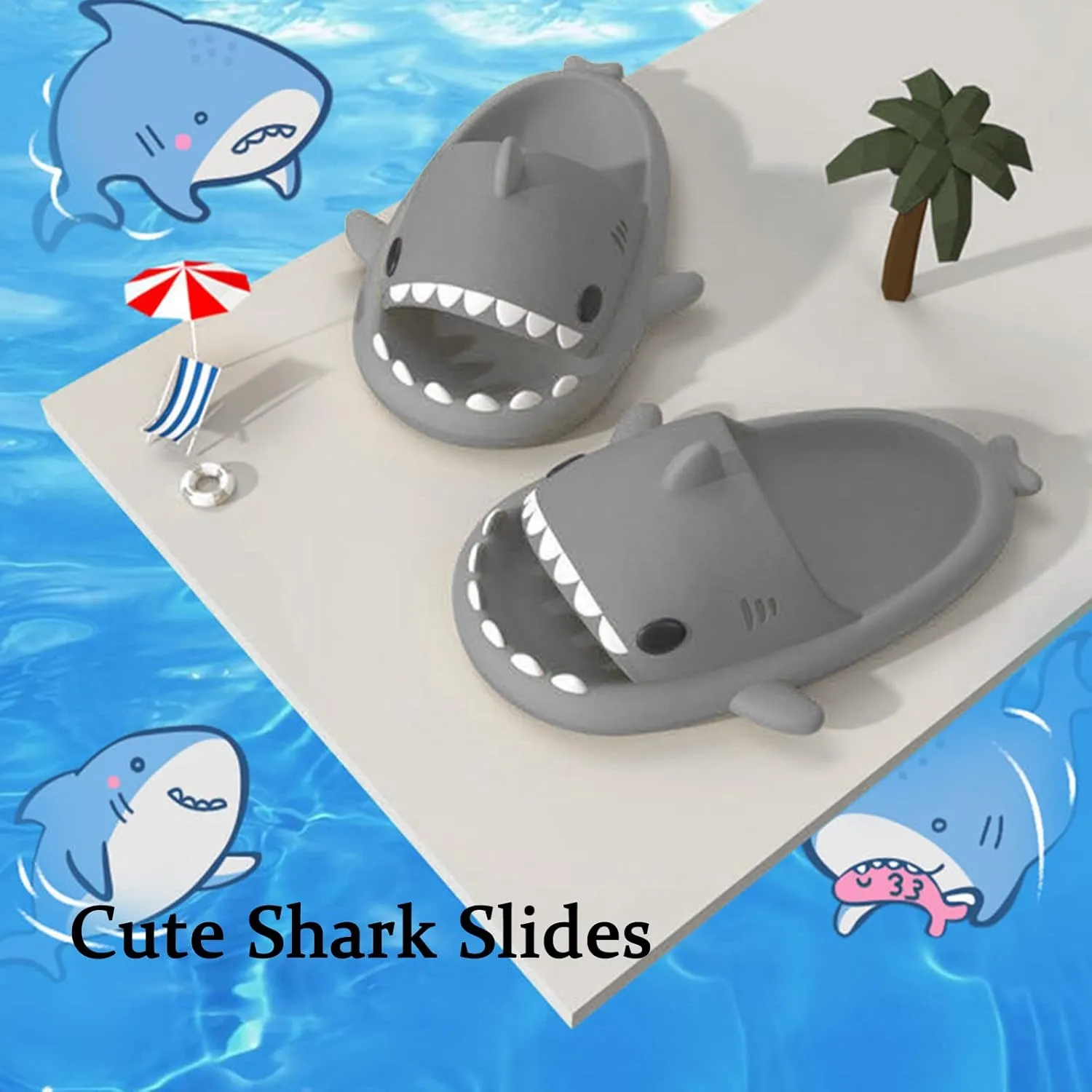 sharllen Shark Sandals Slides for Women Men Cute Novelty Cartoon Anti-Slip Open Toe Slides Summer Lightweight Shark Sandals