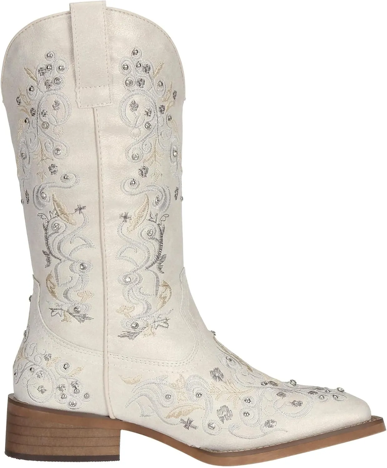 SheSole Women's Cowboy Boots Square Toe Rhinestone Mid Calf Floral Western Boot Fashion Cowgirl Shoes