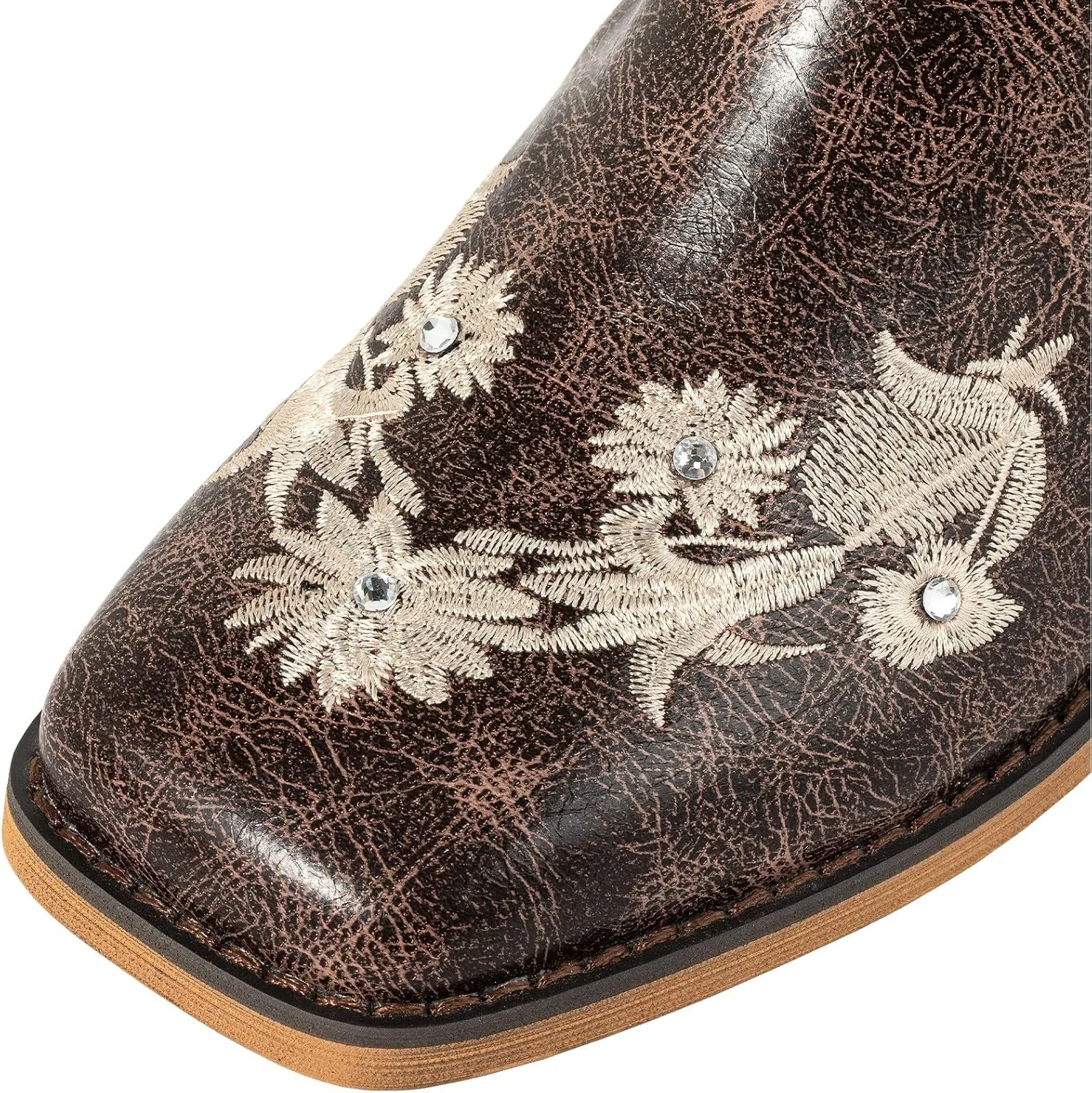 SheSole Women's Floral Rhinestones Square Toe Cowboy Boots Western Country Wedding Cowgirl Boots Wide Calf