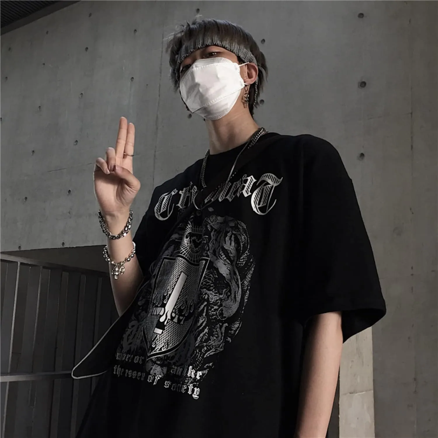 SHINsuke Men Women Y2K Dark Academia T Shirt Harajuku Short Sleeve Gothic Punk Cloth Korean Alt Emo Blouse Loose Top