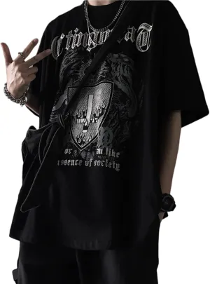 SHINsuke Men Women Y2K Dark Academia T Shirt Harajuku Short Sleeve Gothic Punk Cloth Korean Alt Emo Blouse Loose Top