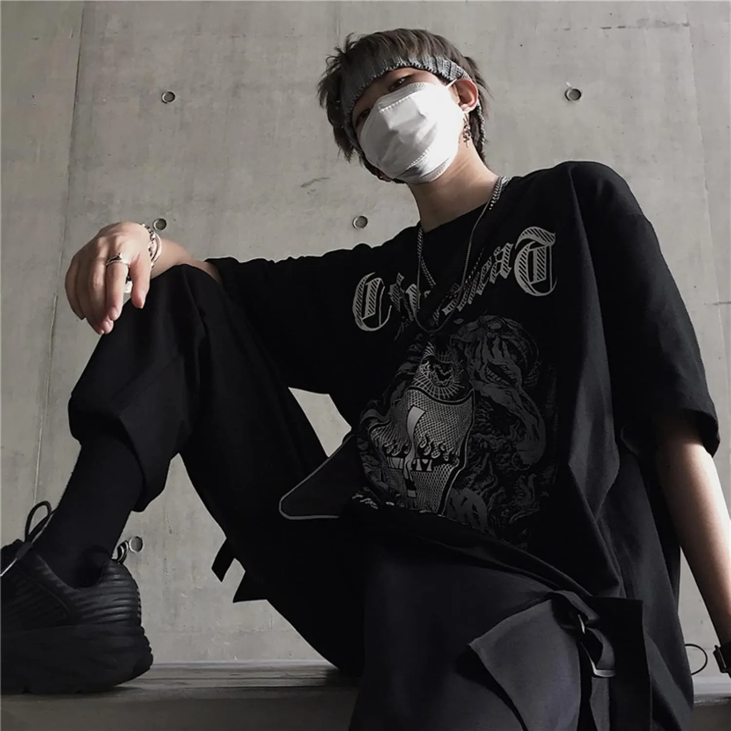 SHINsuke Men Women Y2K Dark Academia T Shirt Harajuku Short Sleeve Gothic Punk Cloth Korean Alt Emo Blouse Loose Top