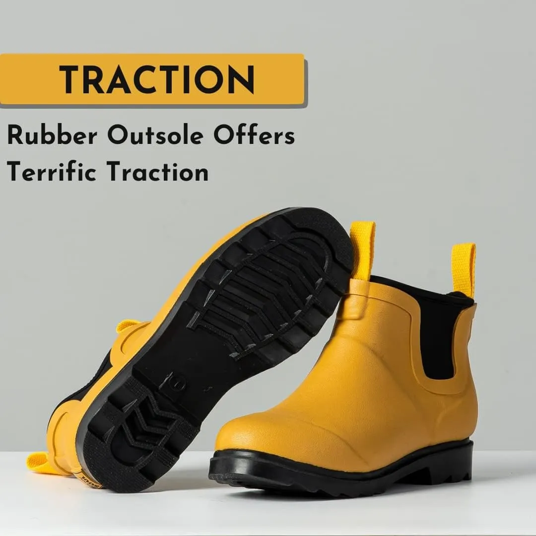 Short Rain Boots for Women, Waterproof Garden Shoes Chelsea Rainboots for Women, 4mm Neoprene Rain Boots, Work, Anti-slip Garden Shoes (Size 5-10)