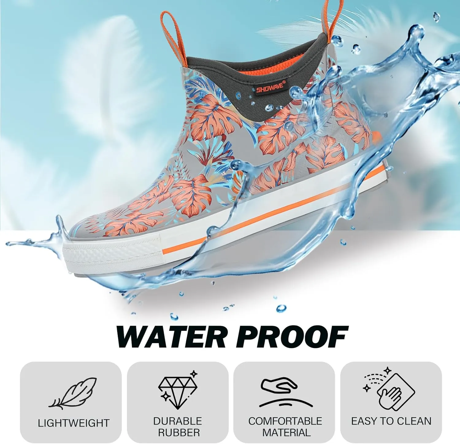Showave Women's 6 Inch Ankle Deck Boots Waterproof Rain Footwear Rubber Mud Boots for Fishing Gardening Farming