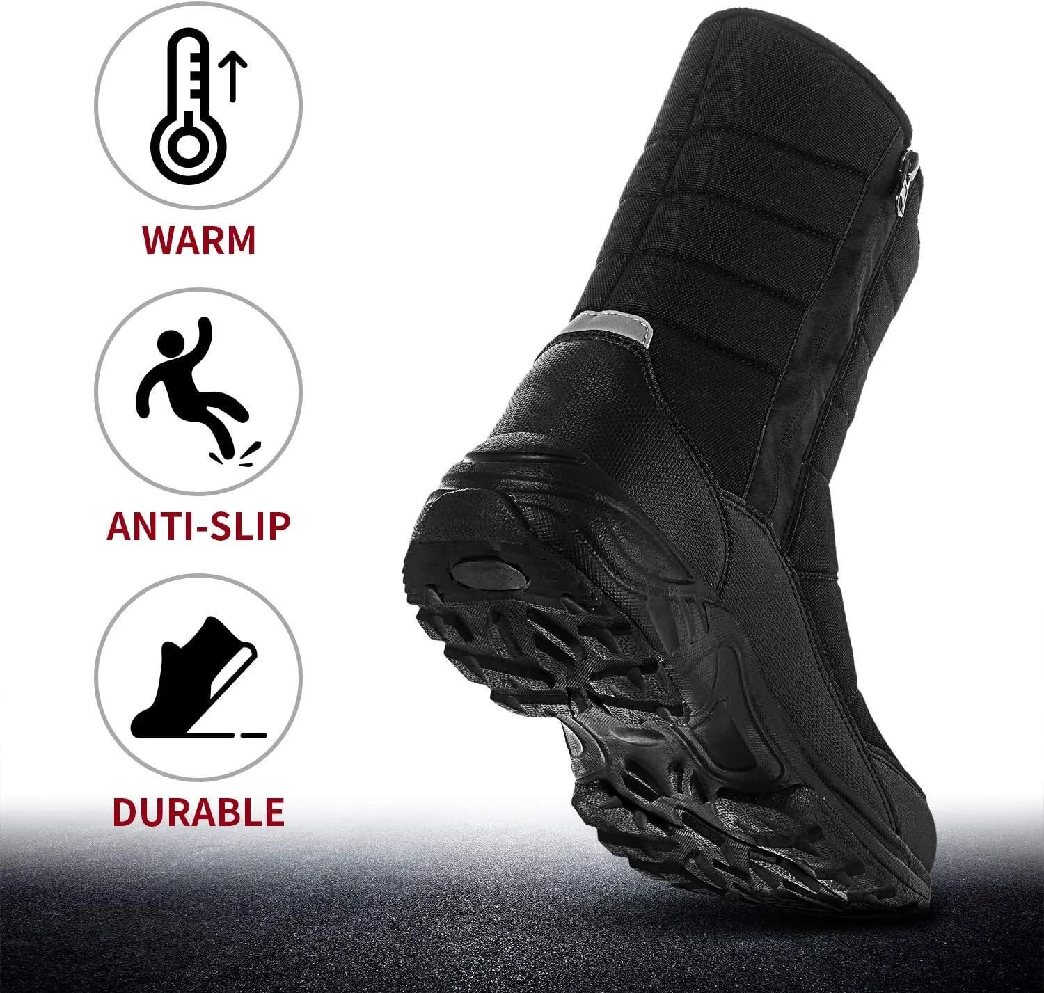 SILENTCARE Mens Winter Mid-Calf Snow Boot Fur Warm Waterproof Slip On Outdoor Athletic