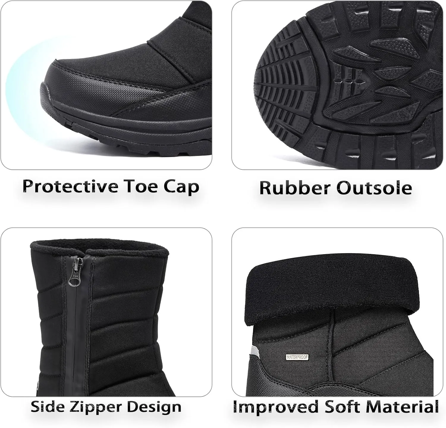 SILENTCARE Mens Winter Mid-Calf Snow Boot Fur Warm Waterproof Slip On Outdoor Athletic