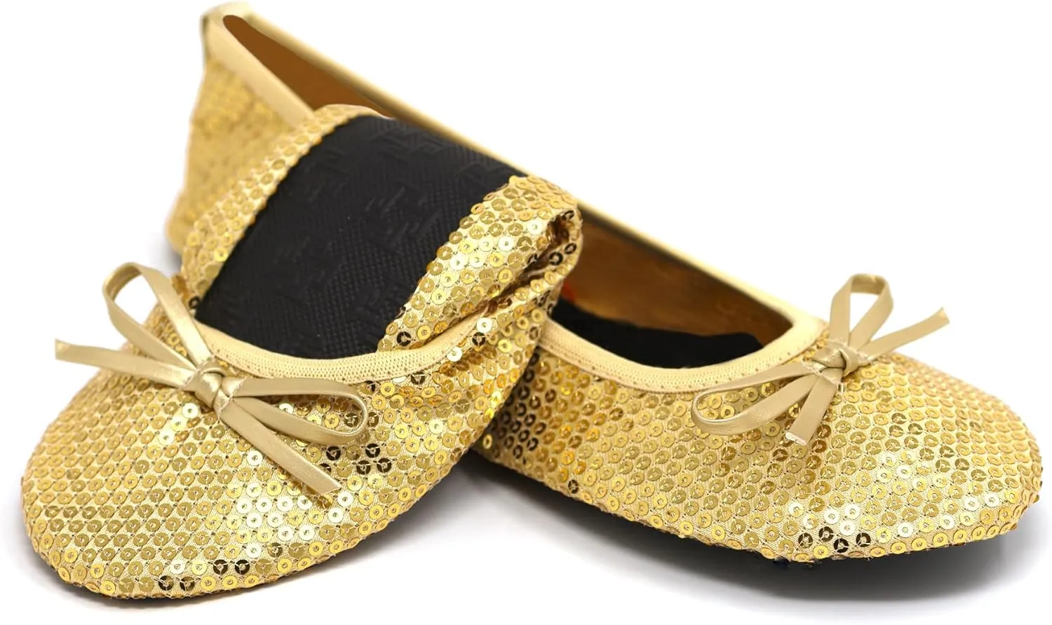 Silky Toes Women's Foldable Sequin Shoes Dressy Ballet Flats Roll Up Slipper Shoe with Matching Carrying Pouch