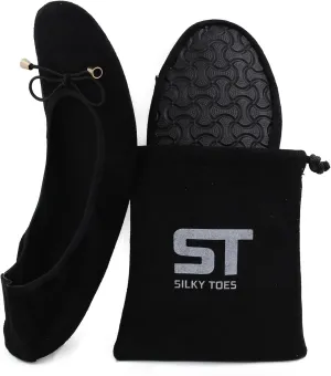 Silky Toes Women’s Velvet Foldable Ballet Flats Slip On Travel Purse Shoes with Carrying Pouch