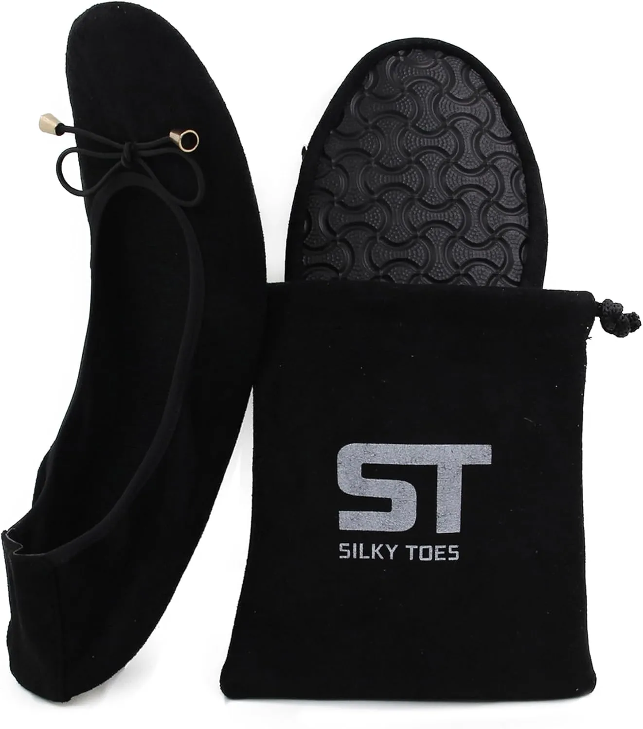 Silky Toes Women’s Velvet Foldable Ballet Flats Slip On Travel Purse Shoes with Carrying Pouch