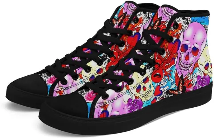 Skull High Tops Canvas Shoes for Men Women Classic Lace Up Gothic Fashion Sneaker Street Casual Canvas Sneakers